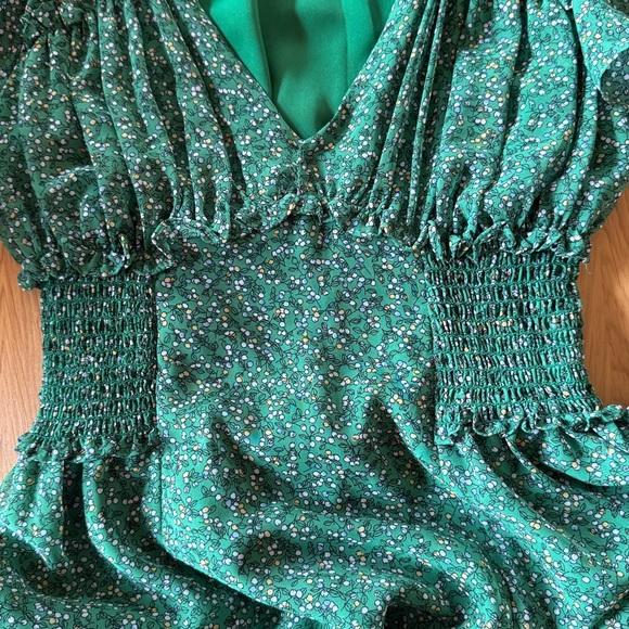 Max Studio Green Floral Midi Dress Smocked Waist Cottagecore XS - Picture 14 of 15